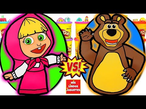 Huevos Sorpresa Gigantes de Masha y El Oso con Masha VS El Oso de Plastilina Play Doh en Español