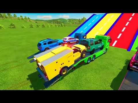 Vehicles on rainbow ramp | Learn Colorsfor Kids | Nursery Rhymes | Toys for kids