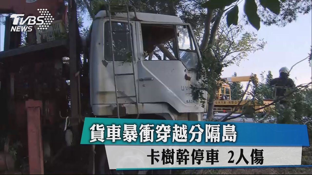 貨車暴衝穿越分隔島　卡樹幹停車2人傷