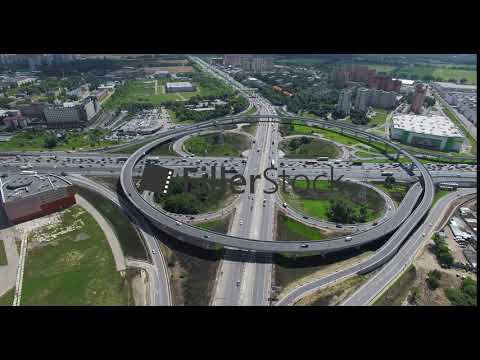 Cloverleaf intersection with circular overpass, aerial view