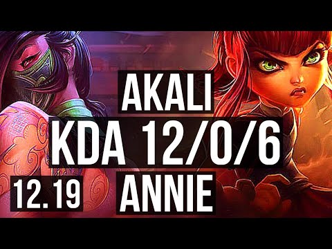 AKALI vs ANNIE (MID) | 12/0/6, Quadra, 67% winrate, 6 solo kills, Legendary | EUW Master | 12.19