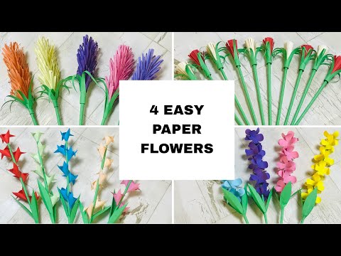 4 TYPES AWESOME PAPER FLOWERS MAKING IDEAS AT HOME || PAPER FLOWER STICKS ||