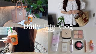【 vlog 】社会人OLの7月の日常4days🍧◝✩出社日と休日⟡.·購入品紹介(サンバリア100,ドラコス),スタバ,おうち時間,夏コーデetc🩰🪞