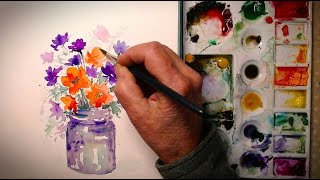 How to Paint Easy Watercolor Flowers in a Jar