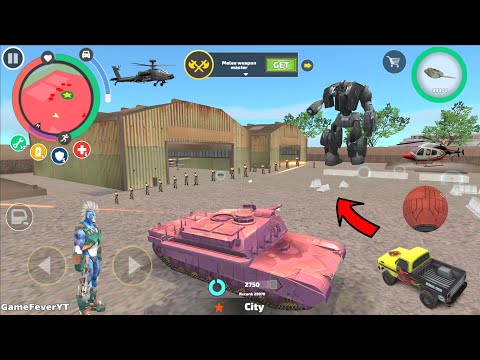 Rope Hero: Vice Town - (Pink Tank Destroy Car Robot) 100 Army Man Fight Private Tank - Gameplay HD