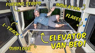 DIY CAMPER VAN CONVERSION 2 : Subfloor, Insulation & ELEVATOR Bed!