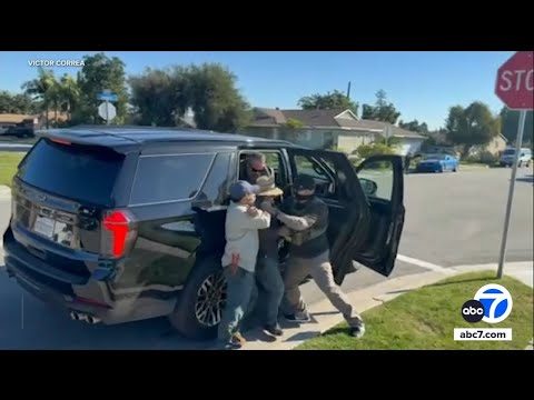 Landscapers wrestle with immigration agents in Downey, video shows