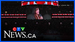 Watch the moment Chantal Kreviazuk changes &#39;O Canada&#39; lyrics to protest Trump