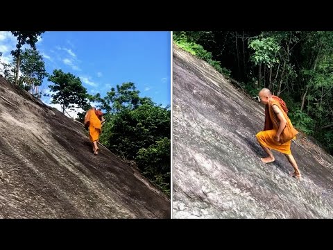 Buddhist Monk Walks Up Mountain Without Ropes @netallstars