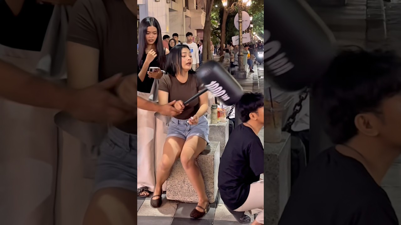 Hammer prank makes beautiful girl very panicked