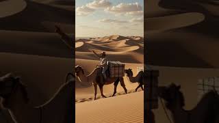 Under the setting sun, a camel caravan carries wooden cargo boxes  #aistories #kidshorts #mysterious