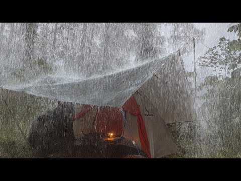 Solo Camping in Heavy Rain — The Whole Campsite Flooded!