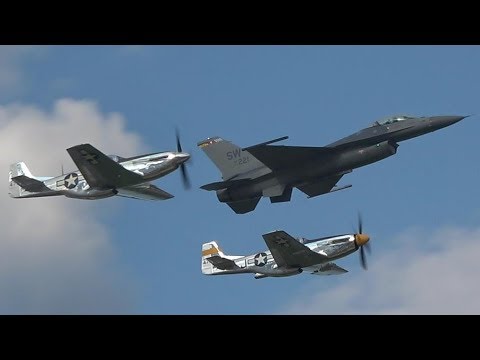 Oshkosh Heritage Flight takeoff, flypast & landing