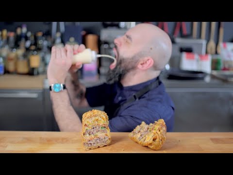 Quadruple Deluxe Double‑Battered Fried Burger on a Stick