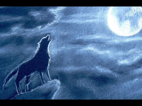 How to Draw a Howling Wolf - How to Draw Night Clouds With Full Moon