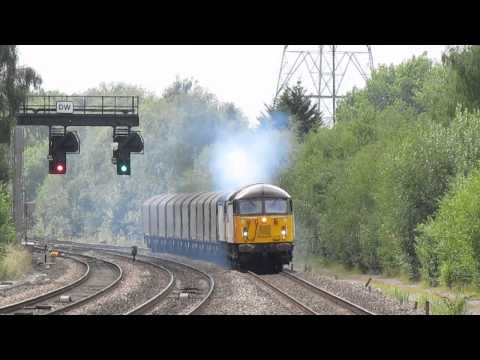 HD colas rail 56113 and 56094 screem and clag passing  Water orton working boston steel