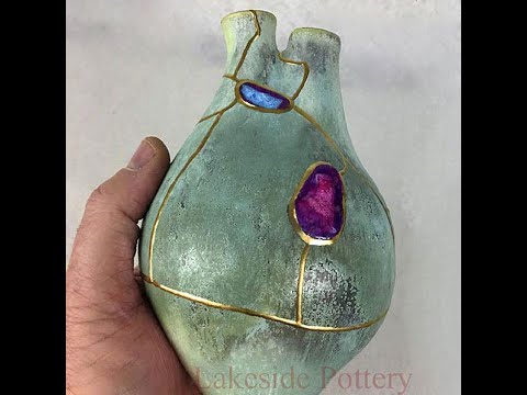 Anatomical Ceramic Heart Kintsugi Bud Vase with Gemstones video