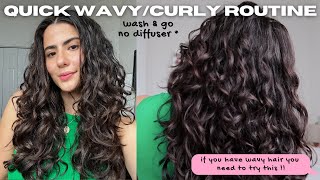 quick WAVY/CURLY hair routine | wash & go *NO diffuser