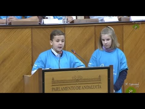 Alejandro y Celia del CLIA de Villanueva de Córdoba en Parlamento Día de los derechos de niños