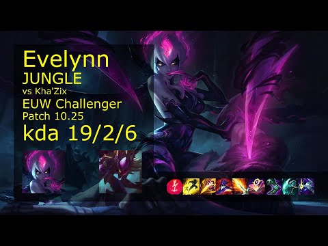 Evelynn vs Kha'Zix Jungle - EUW Challenger 19/2/6 Patch 10.25 Gameplay