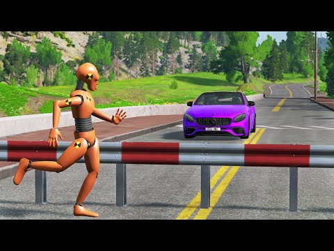 Cars vs Bad Guy With Guardrail - BeamNG Drive