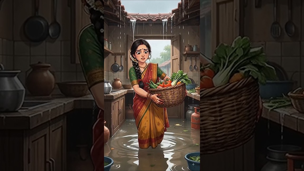 बारिश ने सब कुछ बर्बाद कर दिया... लेकिन जेठानी ने उसे बचा लिया❤️ #shorts #ghibli #viral