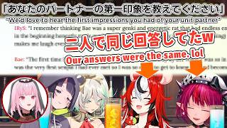 ENコンサートのインタビューへの回答が偶然シンクロして爆笑するベーちゃん&IRyS［ホロライブEN切り抜き/ベールズ/IRyS/カリオペ/セシリア/イナ］