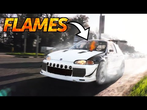 650 HP BOOSTED Honda Civic Shoots AK47 FLAMES at Drive-By Car Show!