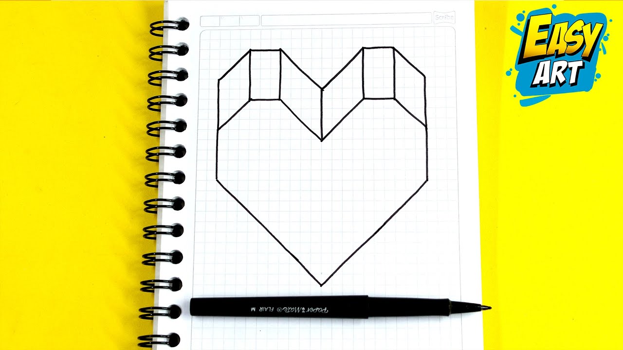🟥 Dibujos 3D ❤ Como Dibujar un CORAZON en 3D en Cuadricula - How to Draw 3D HEART on a grid Easyart
