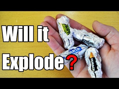 Part of a video titled Will it Explode? Battery Wrapped in Foil? - YouTube