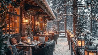 Warm Winter Morning & Outdoor Coffee Shop Ambience ☃️ Relaxing Jazz Instrumental Music