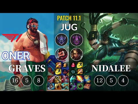 T1 Oner Graves vs Nidalee Jungle - KR Patch 11.1
