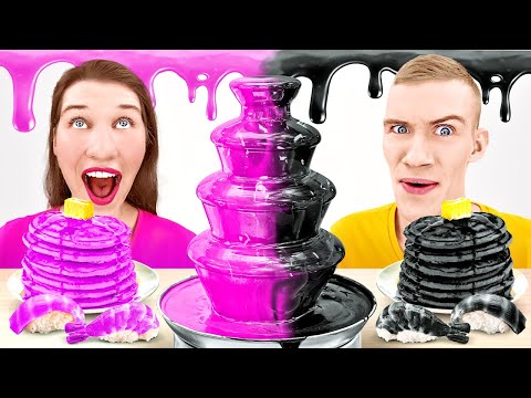 PINK VS BLACK FOOD CHALLENGE || Eating Everything Only In 1 Color For 24 Hours By 123 GO! CHALLENGE