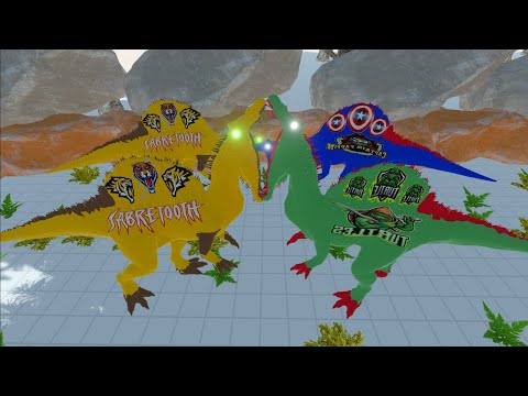 SABRETOOTH SPINOSAURUS FOREST TEAM DEATH RUN - Animal Revolt Battle Simulator