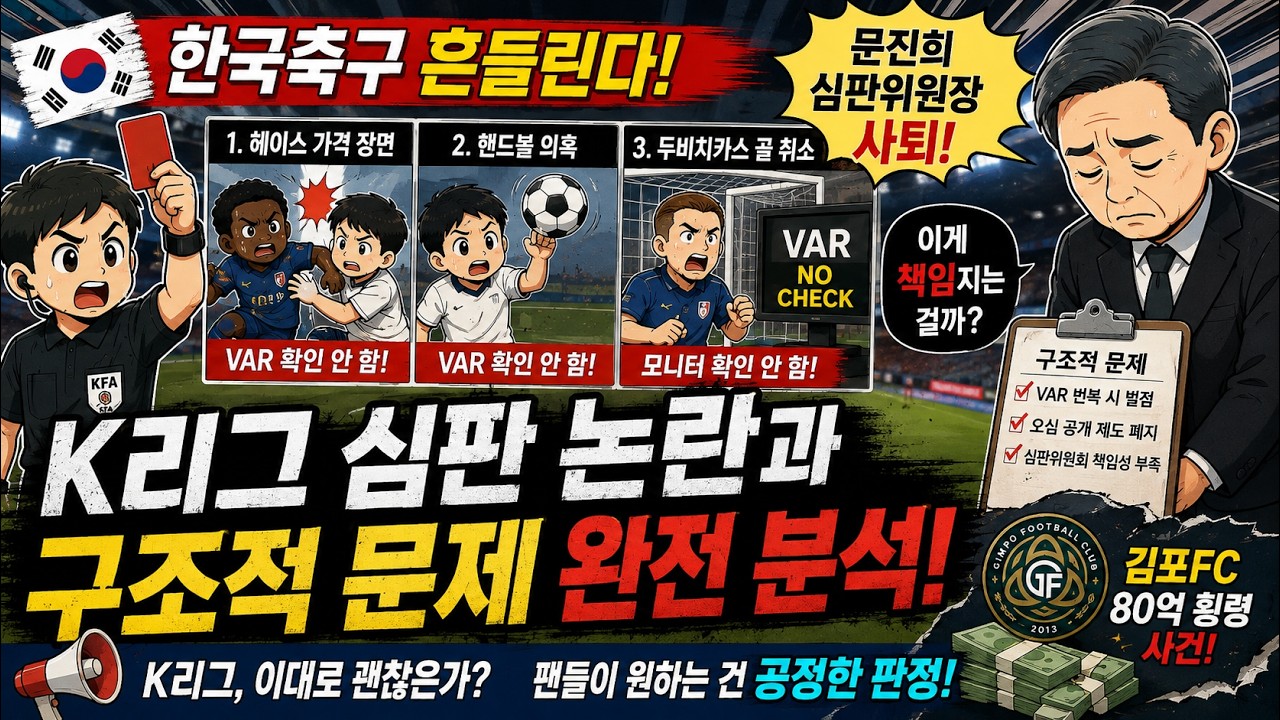한국축구 흔들린다! K리그 심판 논란과 구조적 문제 완전 분석#K리그#수원삼성#수원삼성블루윙즈#충북청주FC#문진희#심판위원장#심판논란#오심논란#VAR#VAR논란