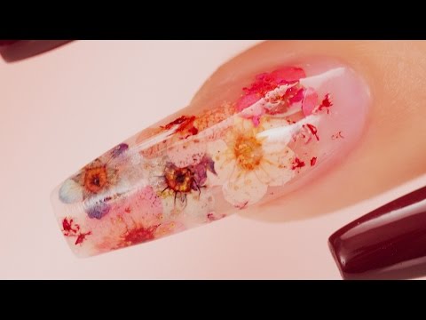 Real Flowers Inside Acrylic Coffin Nails