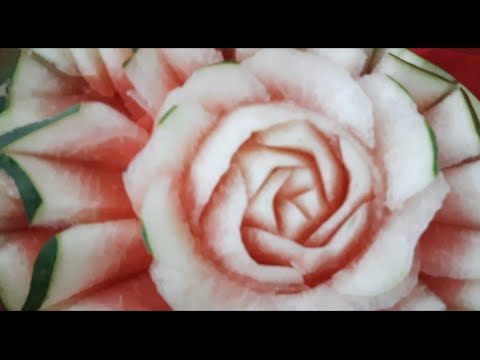 watermelon rose /watermelon flower carving/watermelon Carving/Thai Fruit Carving