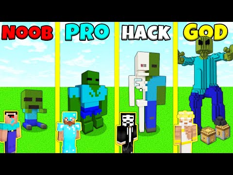 Minecraft Battle: NOOB vs PRO vs HACKER vs GOD: INSIDE ZOMBIE BASE HOUSE BUILD CHALLENGE / Animation