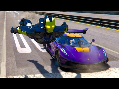 Koenigsegg Purple Devil vs Iron Man Mark 46 Black Suit at Special Stage Route X