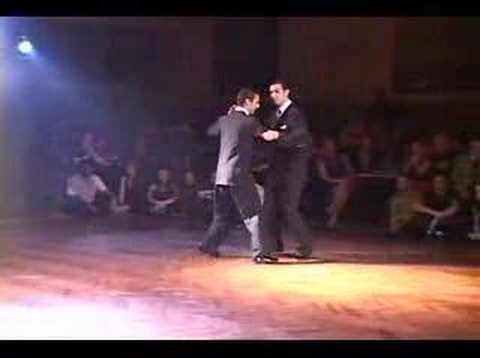  Guillermo de Fazio  and  Enrique de Fazio  are  dancing  to  the  milonga  "  Reliquias Porteñas  "
