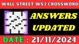 Wall Street WSJ Crossword Clue Answers for Nov 21 2024 | Solved
