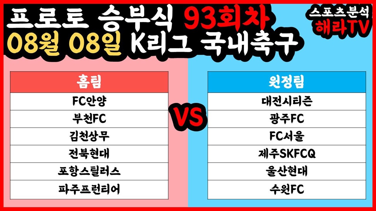 축구분석 08월 08일 K리그분석 국내축구분석 스포츠분석 승부식 승무패 프로토 토토