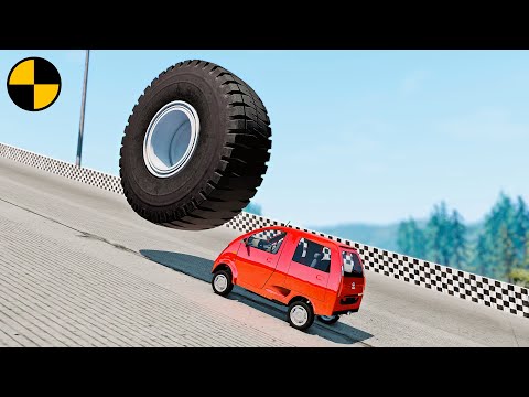 Rolling Wheel vs Cars 😱 BeamNG.Drive