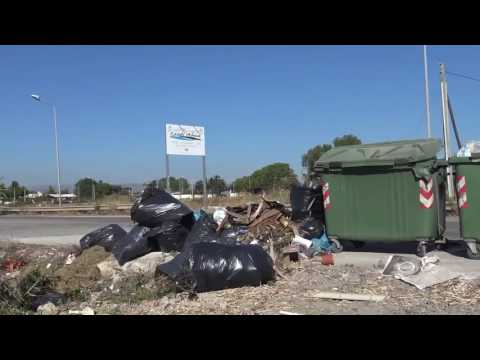 Cassonetto ribaltato e immondizia sulla strada Arenella