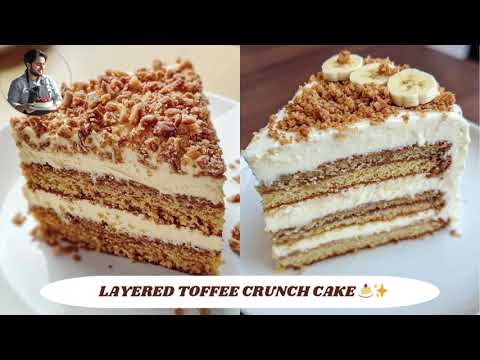 Layered Toffee Crunch Cake 🍰  Irresistible Dessert with Toffee Bits!