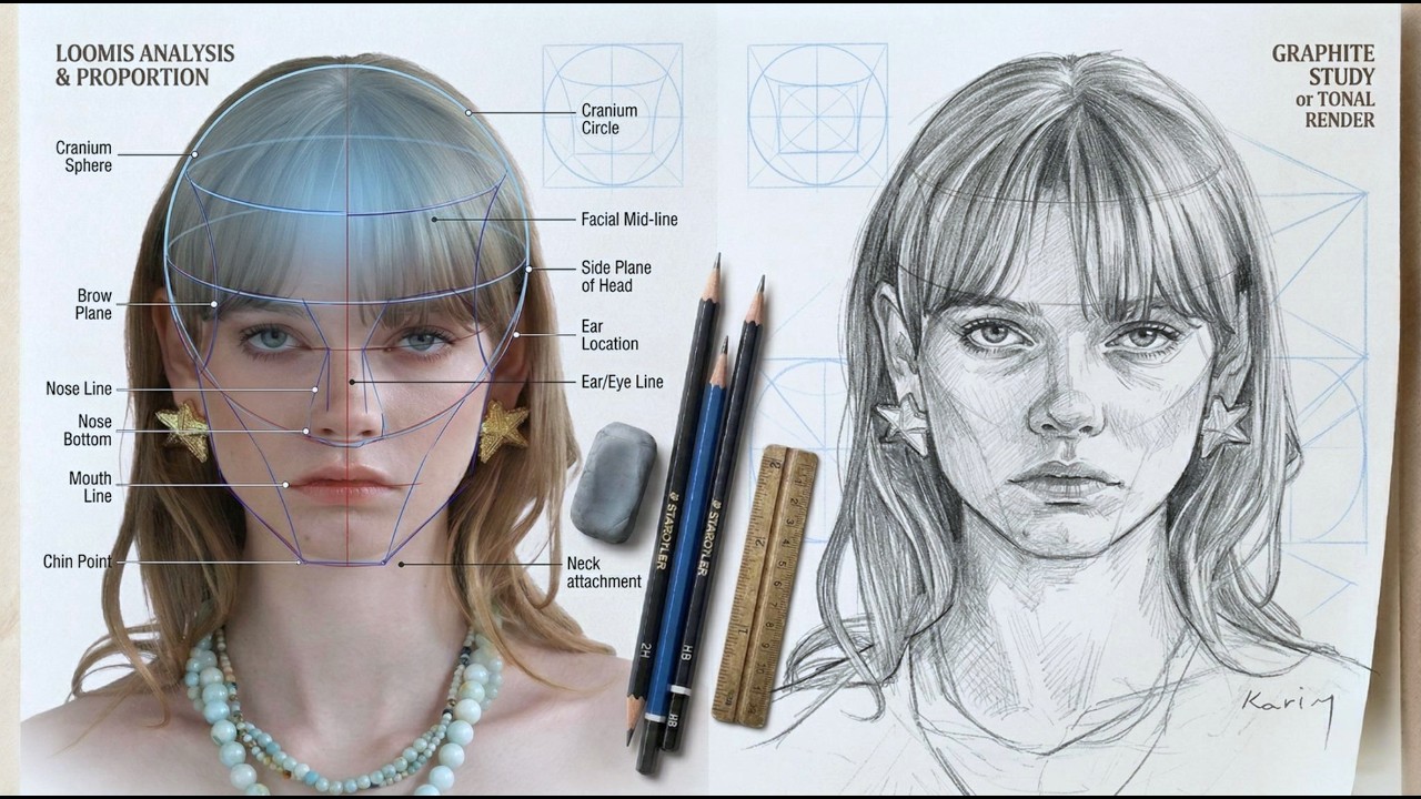 Draw a REALISTIC FACE in 8 Minutes with LOOMIS METHOD!!