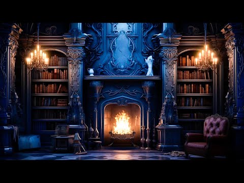 Gothic Library Ambience: Eternal Flame of Knowledge 🔥📚 | 10 Hours of Fireplace Sounds in the Dark