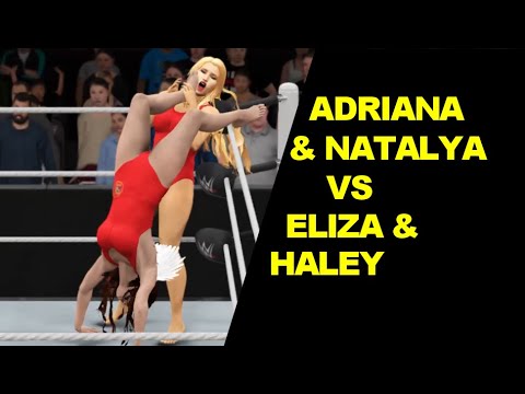 WWE 2K17 Adriana Lima & Natalya vs Amazons Eliza & Haley - Baywatch Tag Team