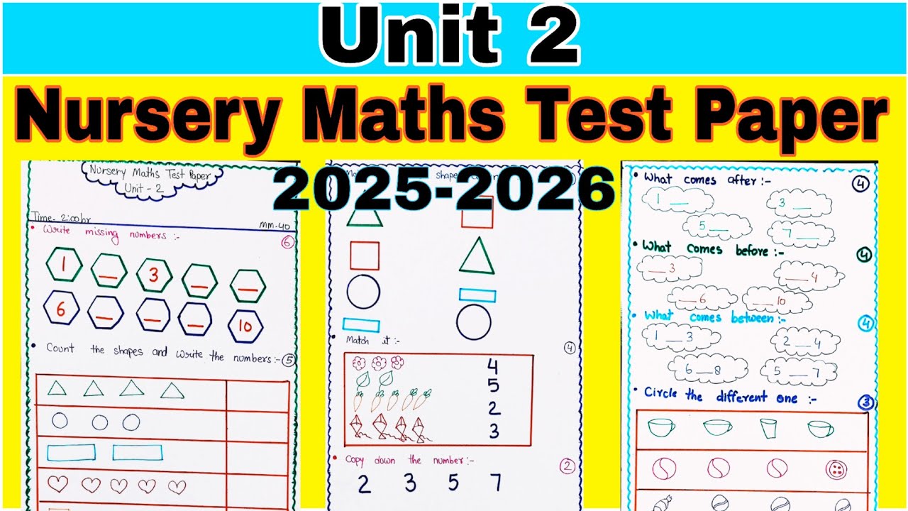 Nursery Maths Unit 2 Test Paper 2025-26 | Nursery Maths Worksheet @TheKidsBoat