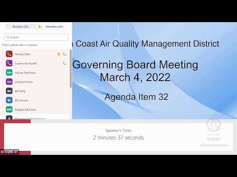 South Coast AQMD Governing Board Meeting - March 4, 2022